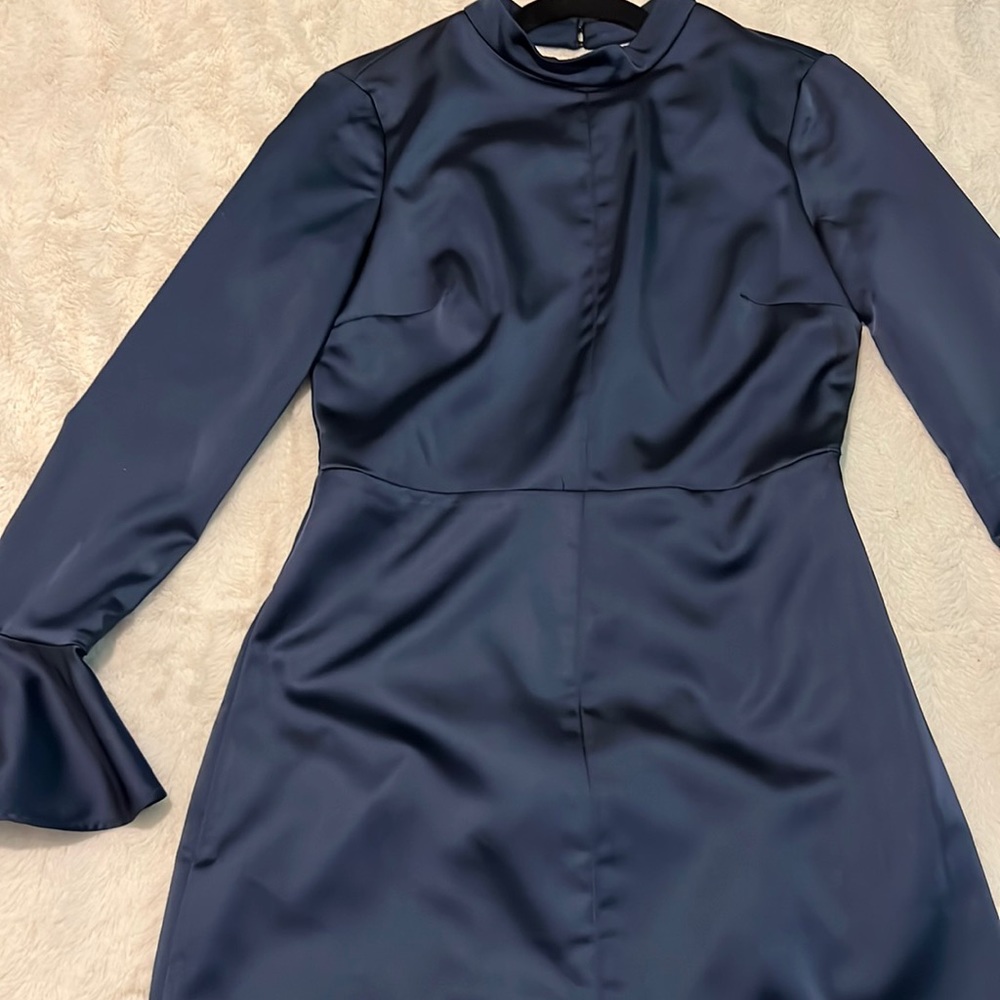Zara small navy blue satin dress